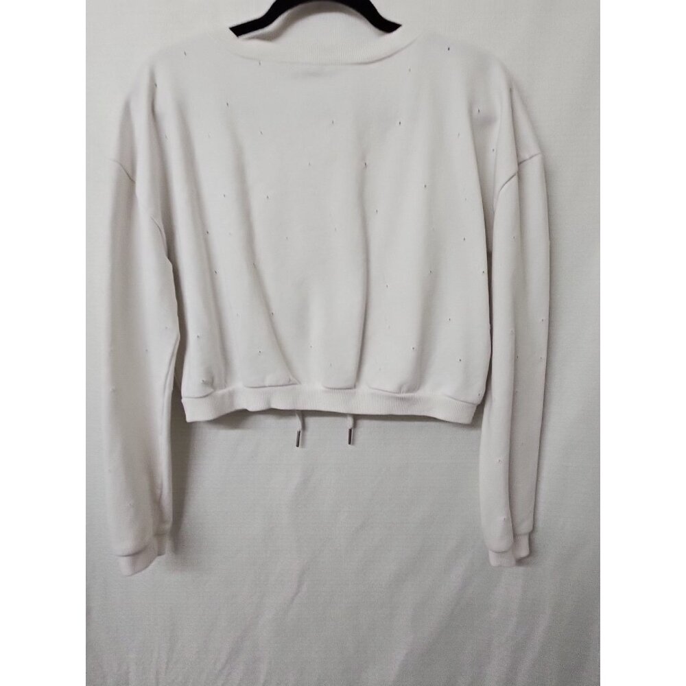 Dance & Marvel Sz Small White Cropped Sweatshirt Lace Up Distressed Athileisure - Picture 6 of 8